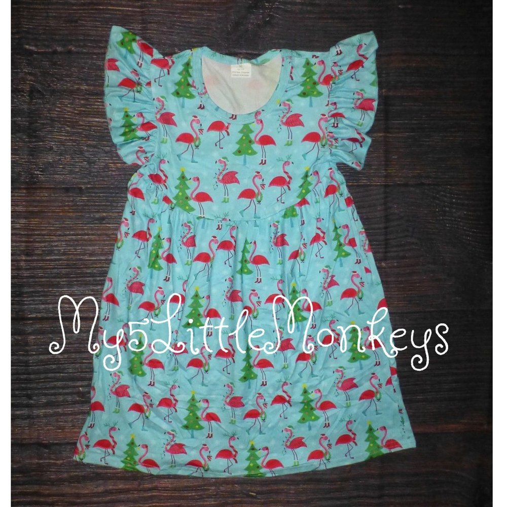 Boutique Christmas Flamingo Girls Sleeveless Dress